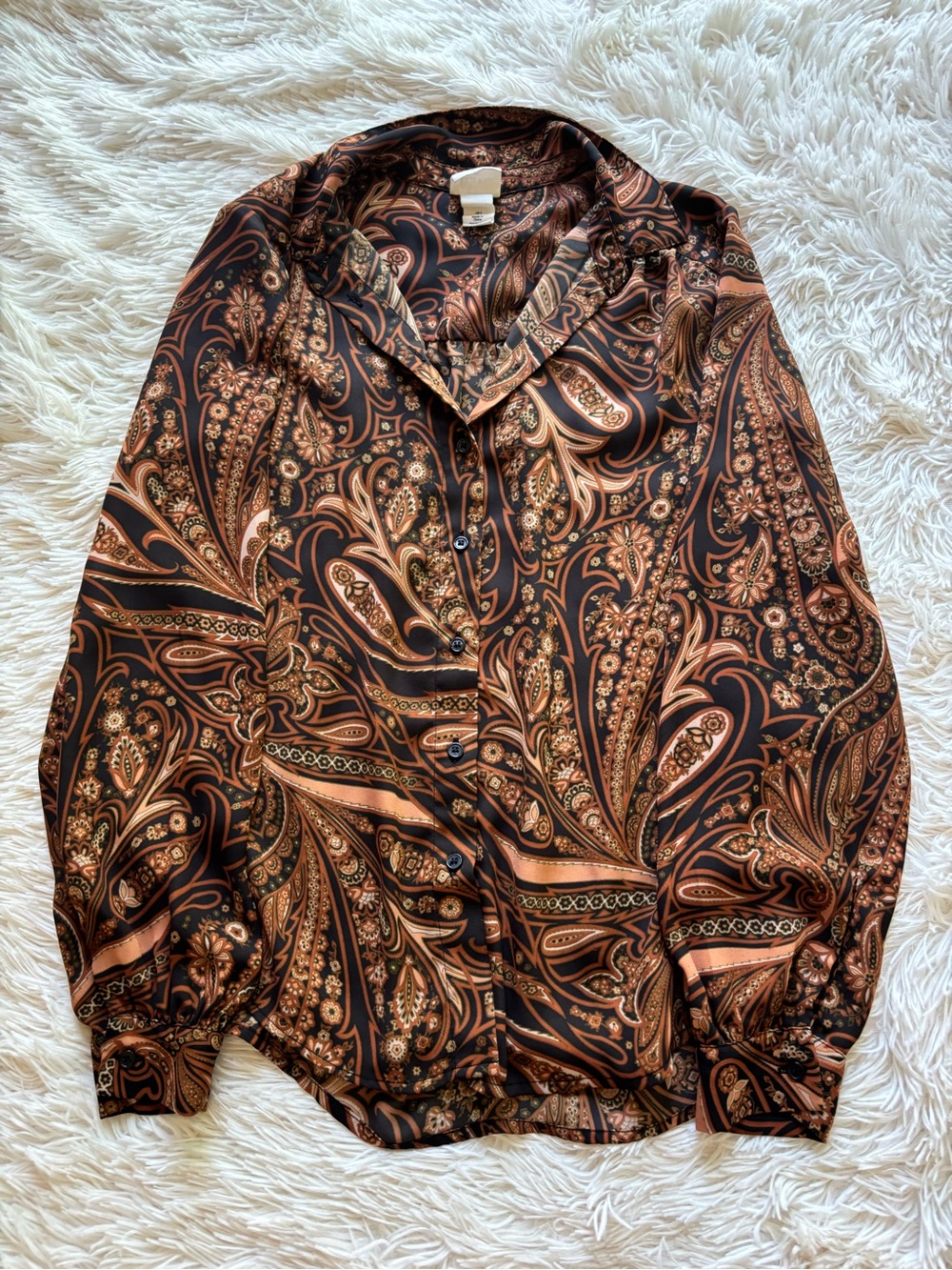 H&M Brown and Black Paisley Button-Up Blouse